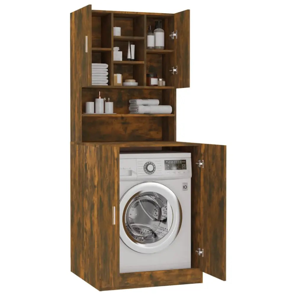 machine kast open deuren - wasmachine kast ombouw met deuren bewerkt hout gerookt eikenkleurig