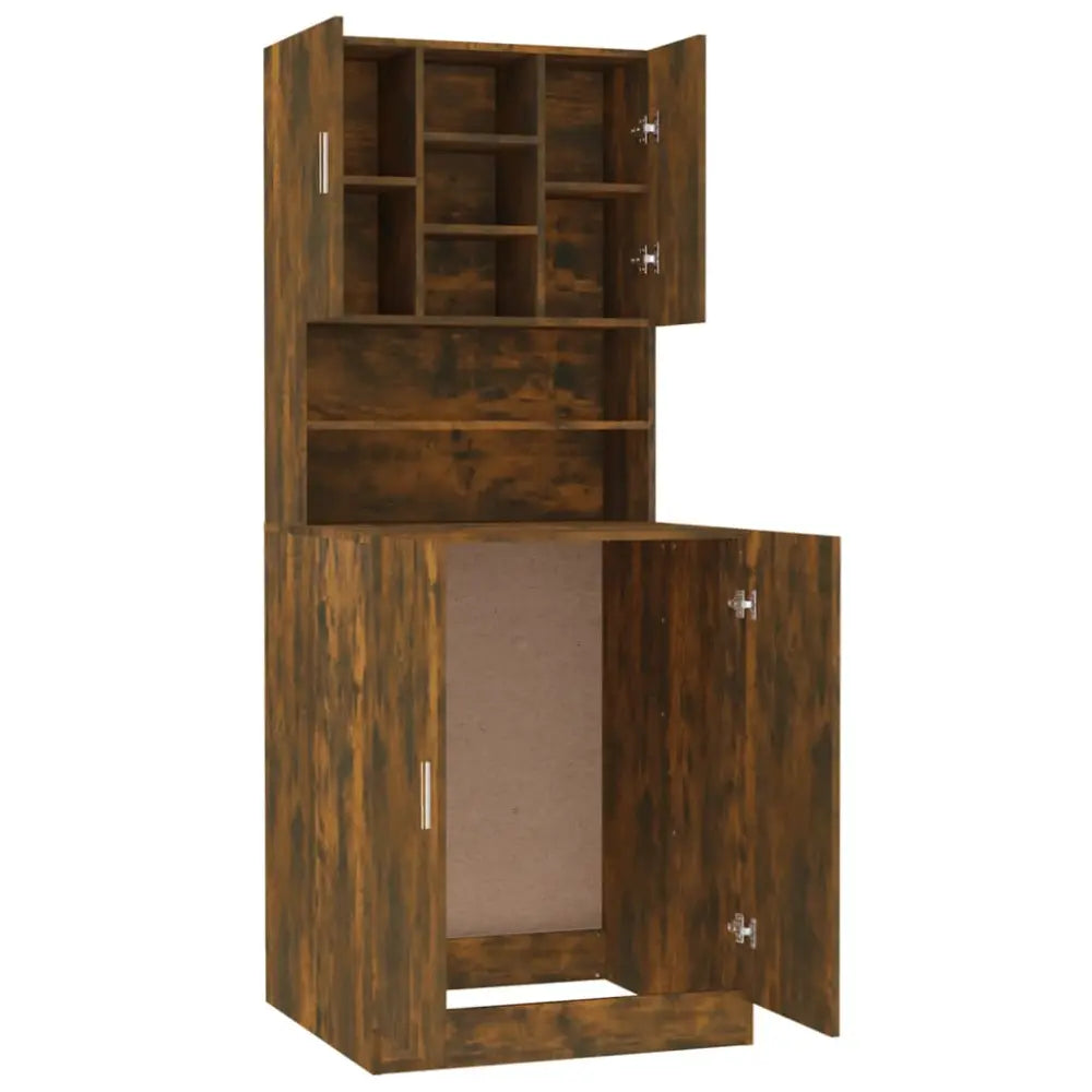 houten keuken kast open deuren - wasmachine kast ombouw met deuren bewerkt hout gerookt eikenkleurig
