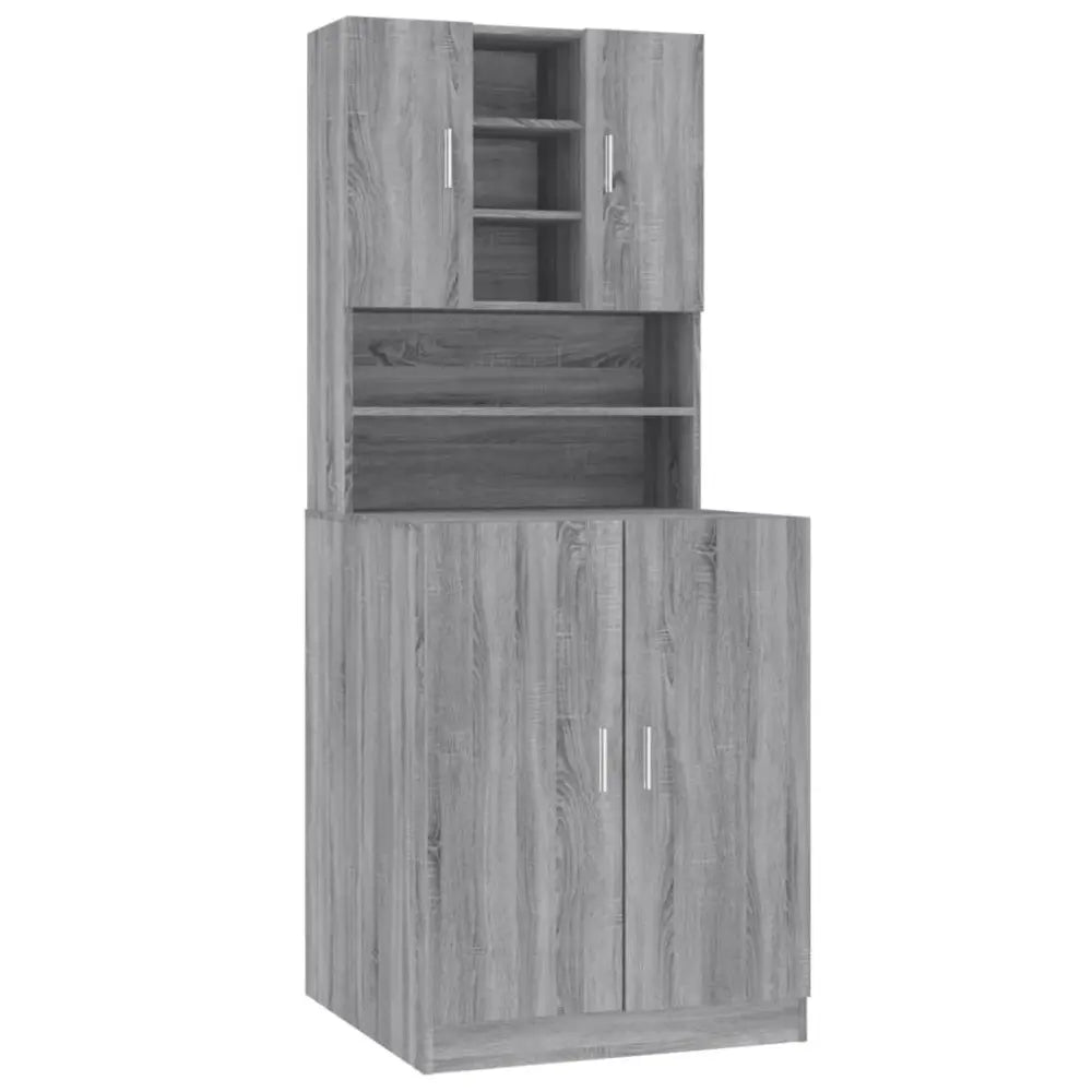 grijs houten opslag kast - wasmachine kast ombouw met deuren bewerkt hout grijs sonoma eikenkleurig