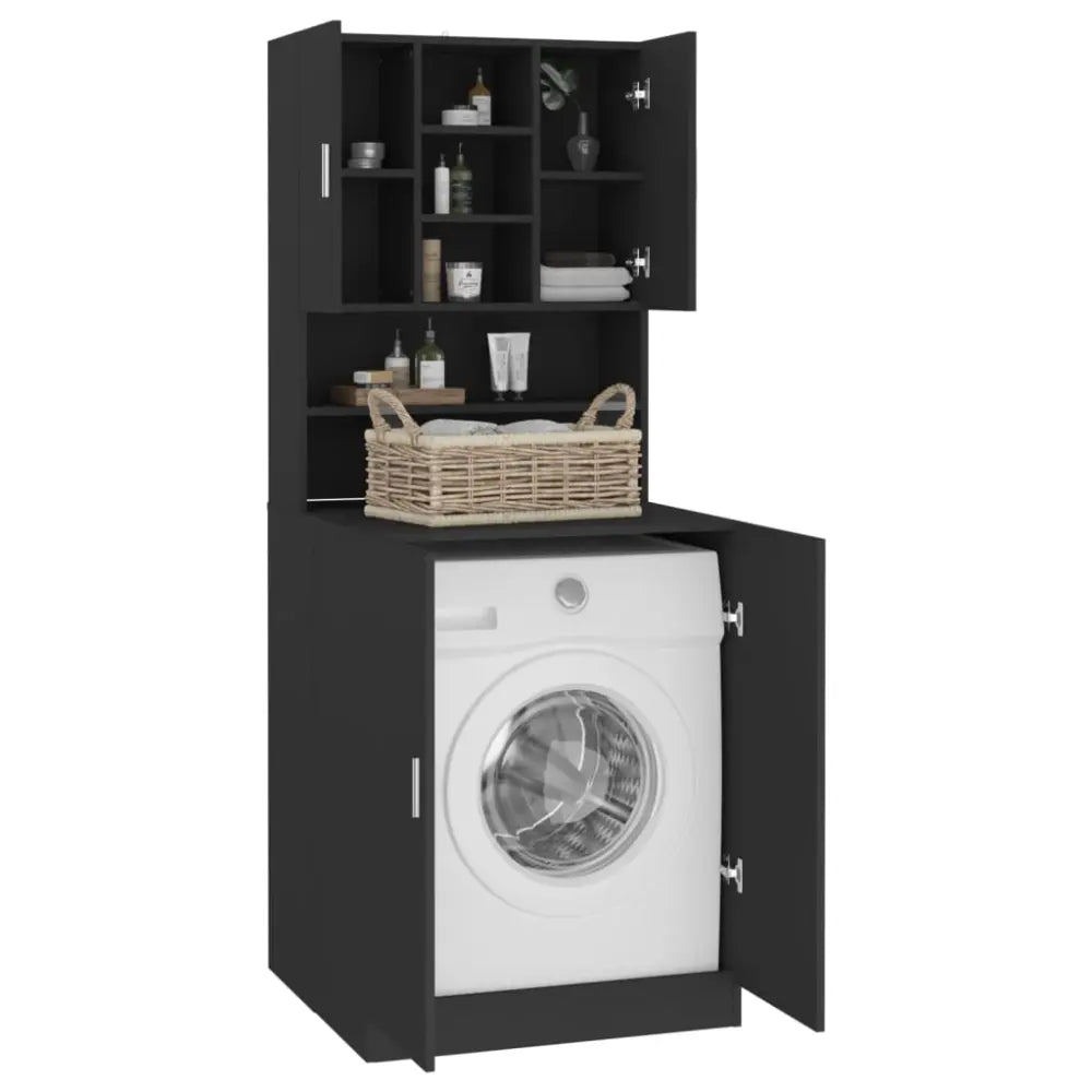 zwart kast open - wasmachine kast ombouw met deuren zwart