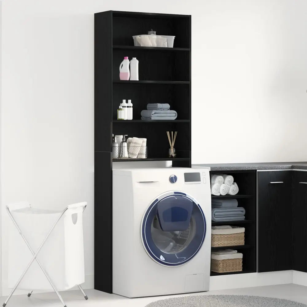 kamer machine opslag - Wasmachine Kast Zwart Eiken 64x24x190 cm Composiet Hout