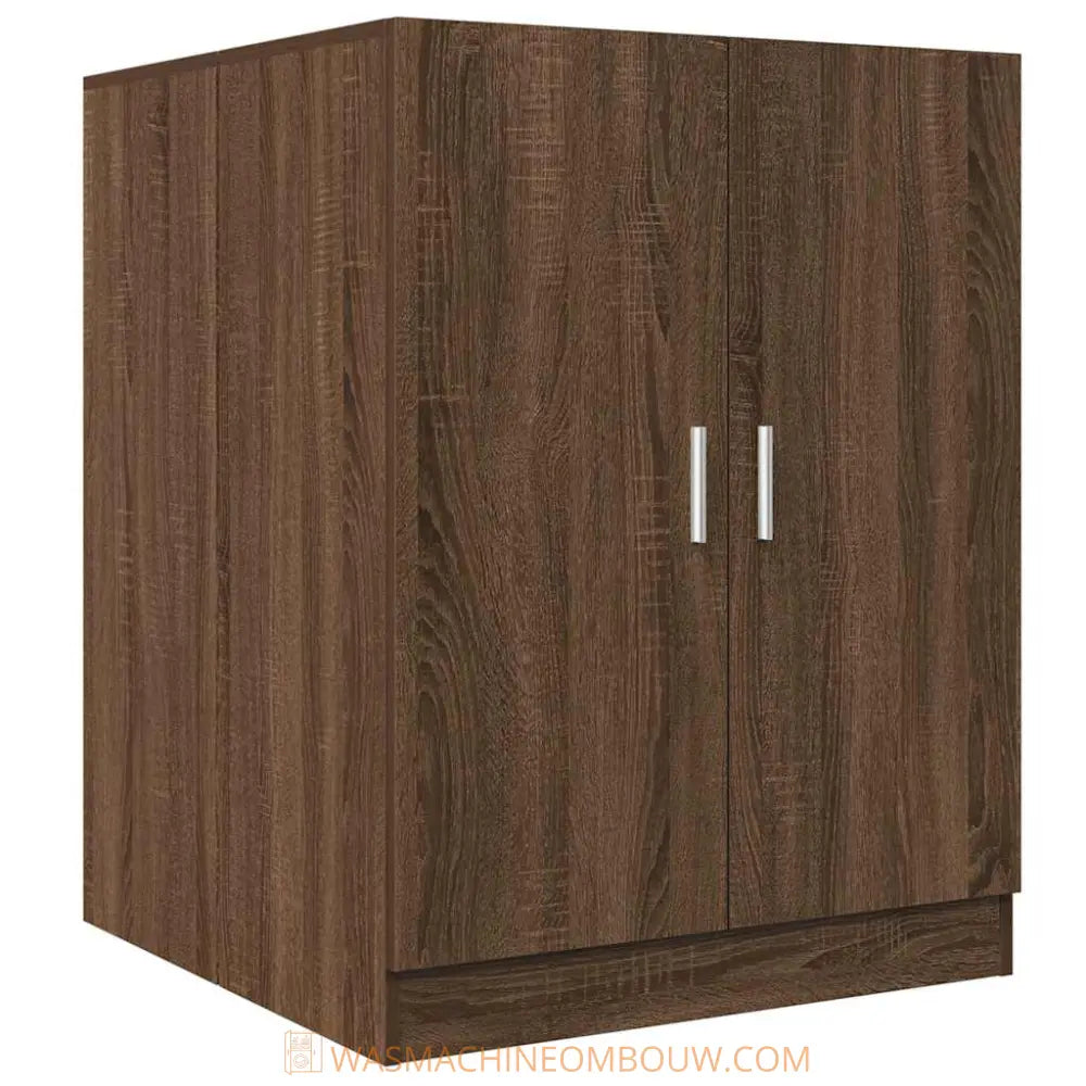 bruin houten kast zilver handgrepen - Wasmachine ombouw bruin eiken