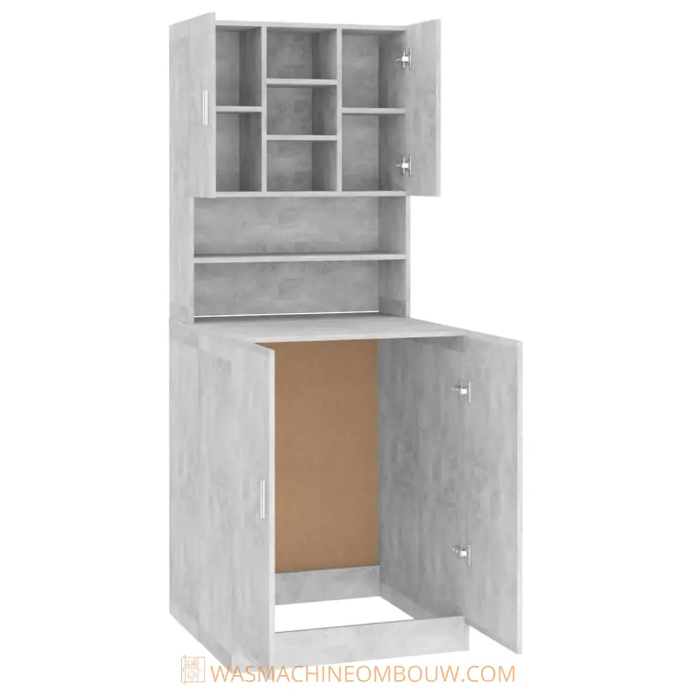 grijs betonlook kast open planken - Wasmachine ombouw grijs