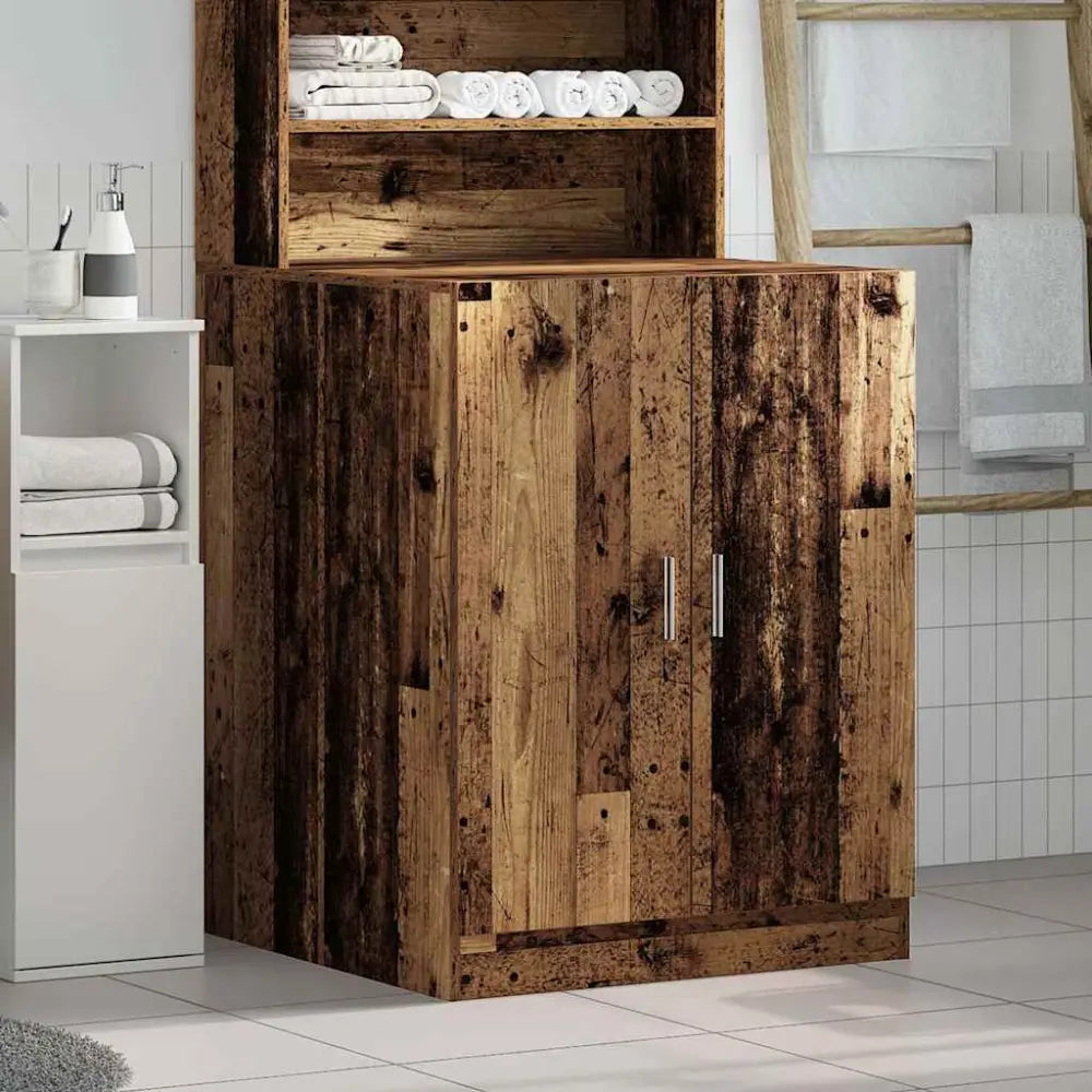 rustiek houten badkamer kast - Wasmachine ombouw kleur oud hout