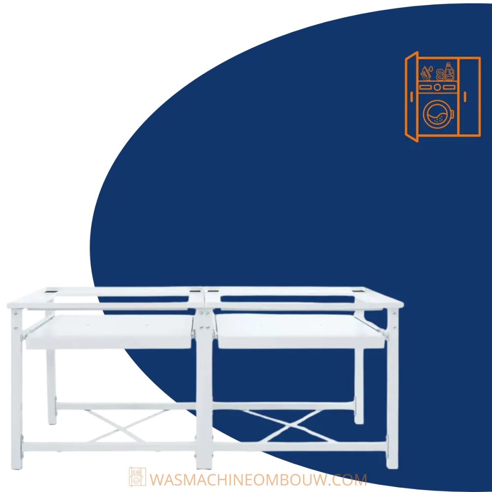 wit metaal tabel frame - Wasmachine verhoger dubbel met uittrekbare planken wit